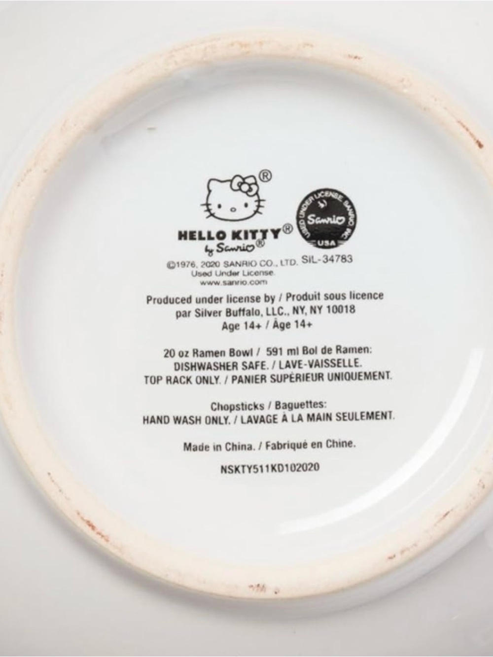 Hello Kitty White Ceramic Bowl with Red and Pink Graphics - Picture 6 of 6